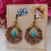 Handcrafted Wooden Earrings with Violet Flowers Model Turquoise