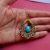 Handcrafted Wooden Earrings with Violet Flowers Model Turquoise