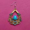 Handcrafted Wooden Earrings with Violet Flowers Model Turquoise