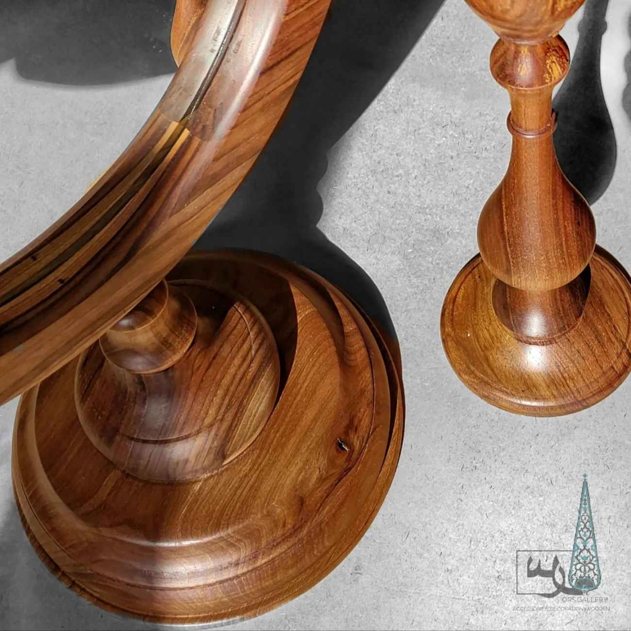 Handcrafted Wooden Mirror Frame with Matching Candlesticks Set