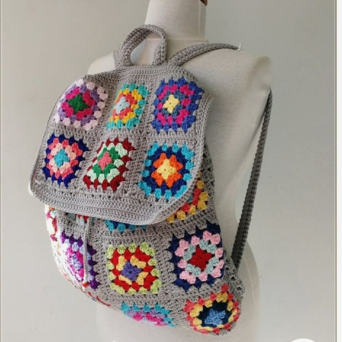 Handmade Crochet Casual Backpack with Granny Square Design