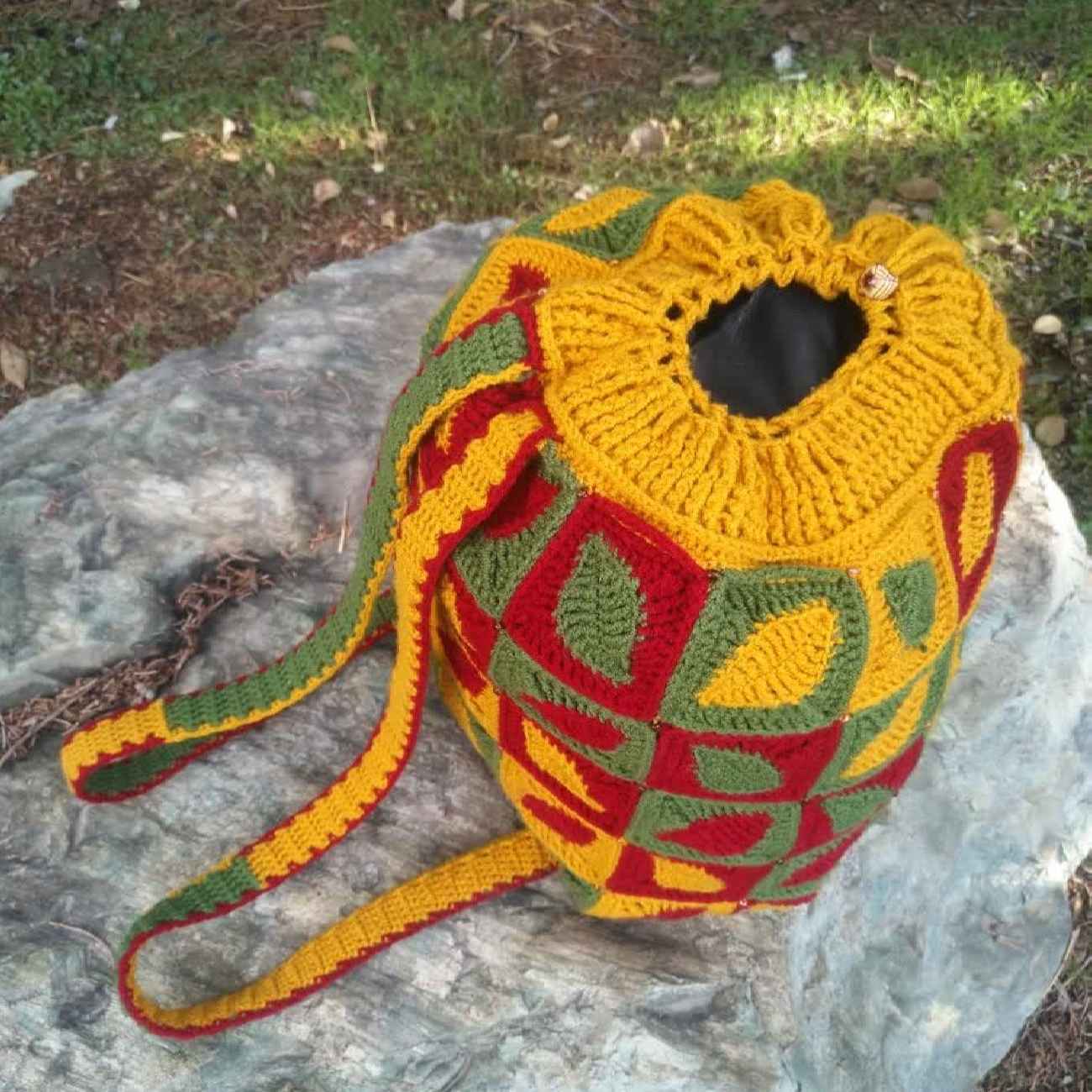 Handmade Crochet Casual Backpack with Leaf Design Model Autumn