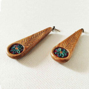 Handmade Women’s Wooden Earrings with Patteh Embroidery Design