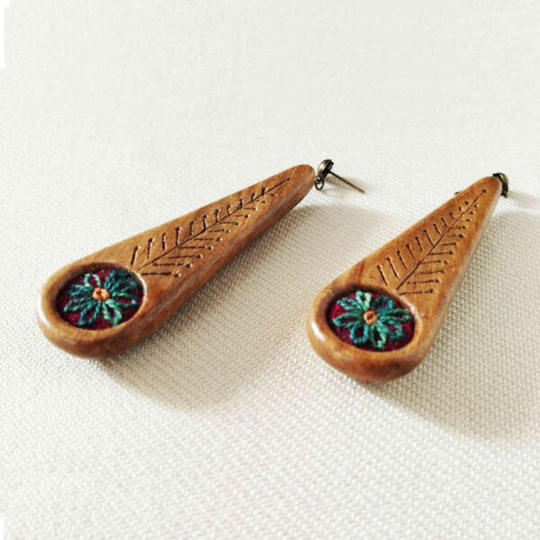 Handmade Women's Wooden Earrings with Patteh Embroidery Design