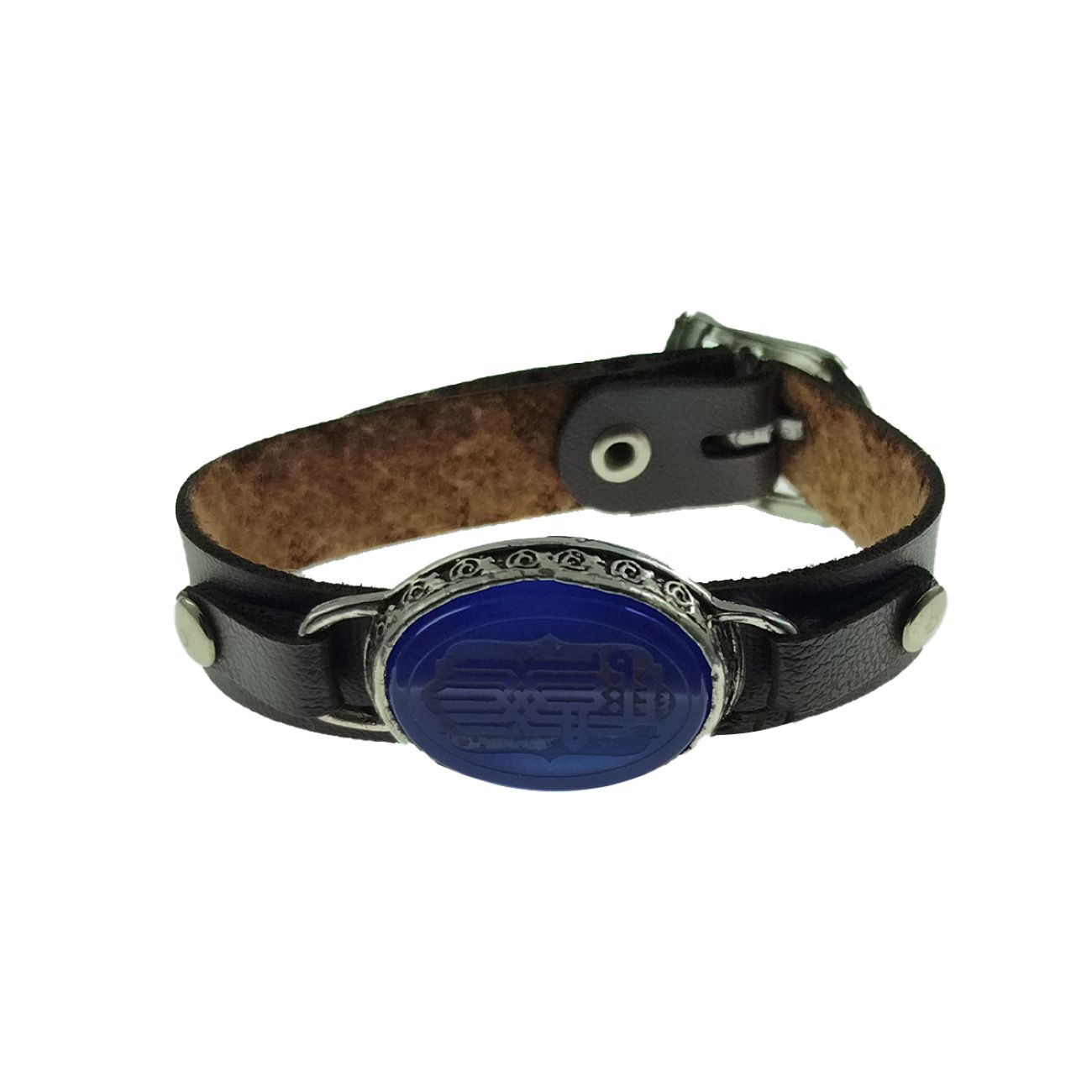 Islamic Bracelet in Leather & Agate Adorned with Mashallah