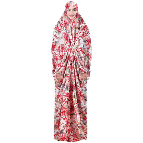 Islamic Namaz Chador with Sleeves for Women with Floral Design in Red