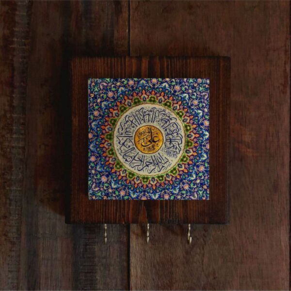 Islamic Tile Wall Key Holder in Wooden Frame - ShopiPersia