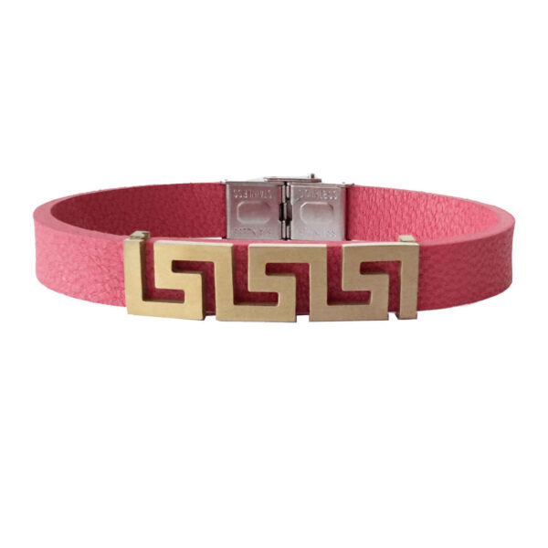Leather Bracelet with Geometric Design in Pink