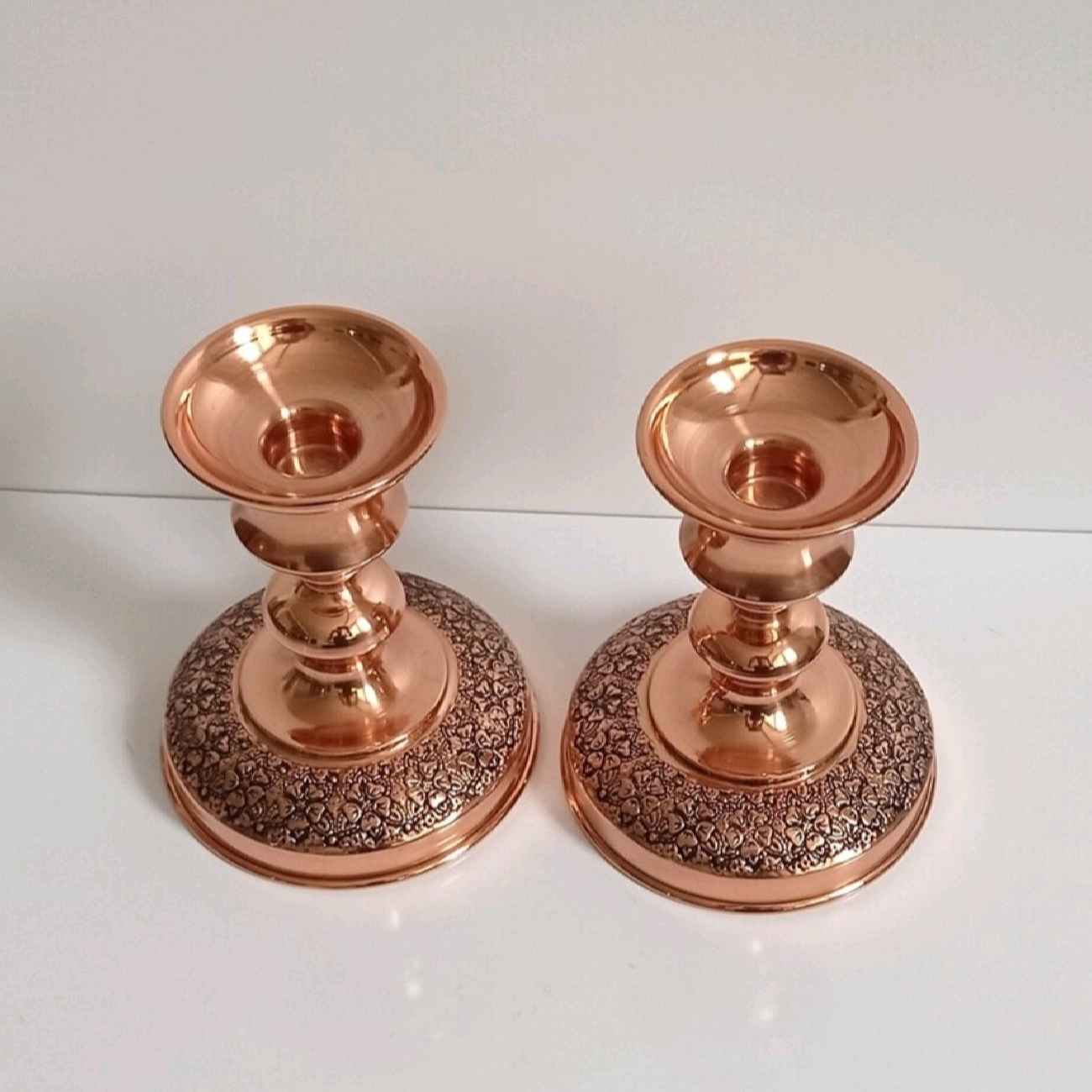 Luxury Persian Copper Mirror Frame and Candle Stand Set
