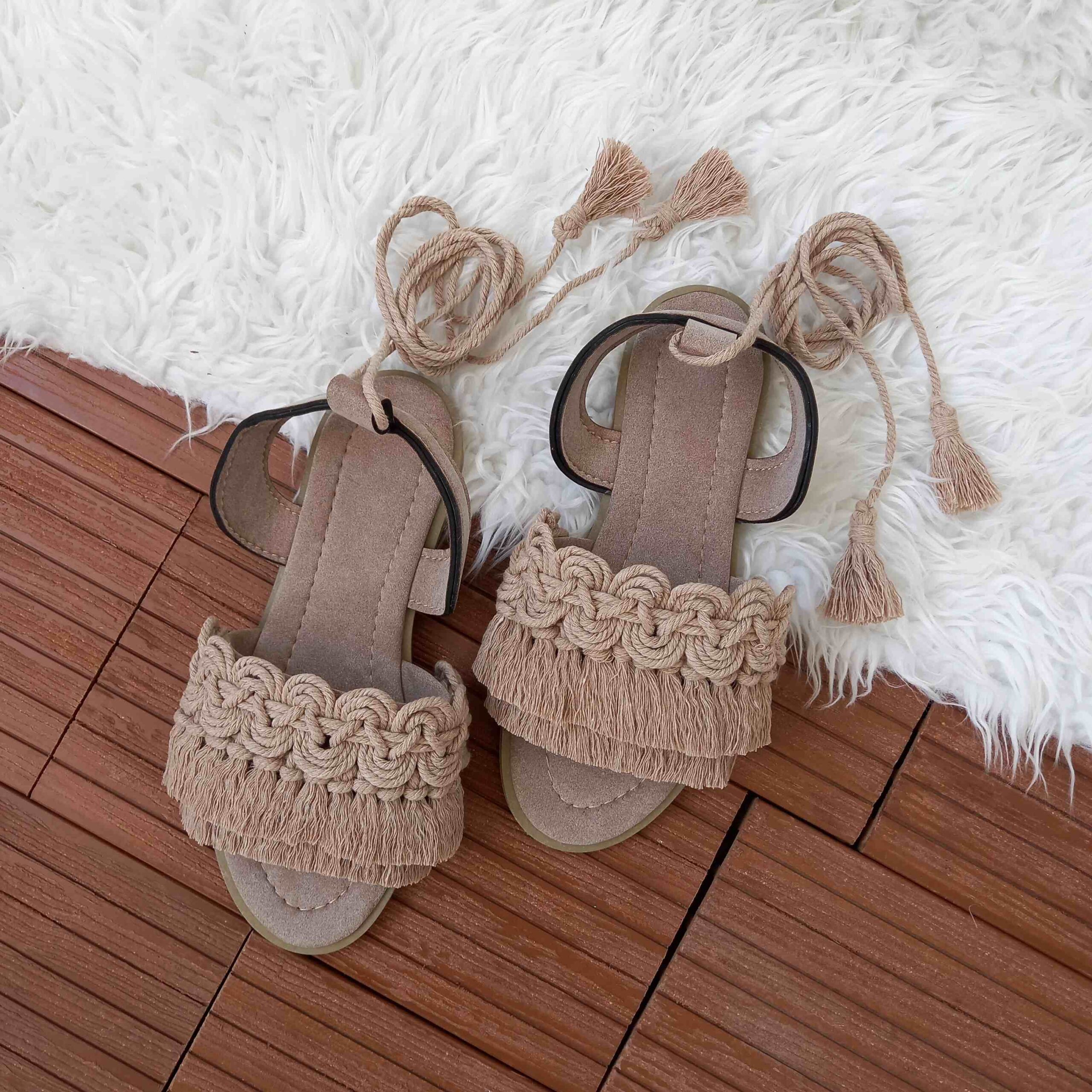 Macrame Sling Back Sandals Handmade Model Tassel