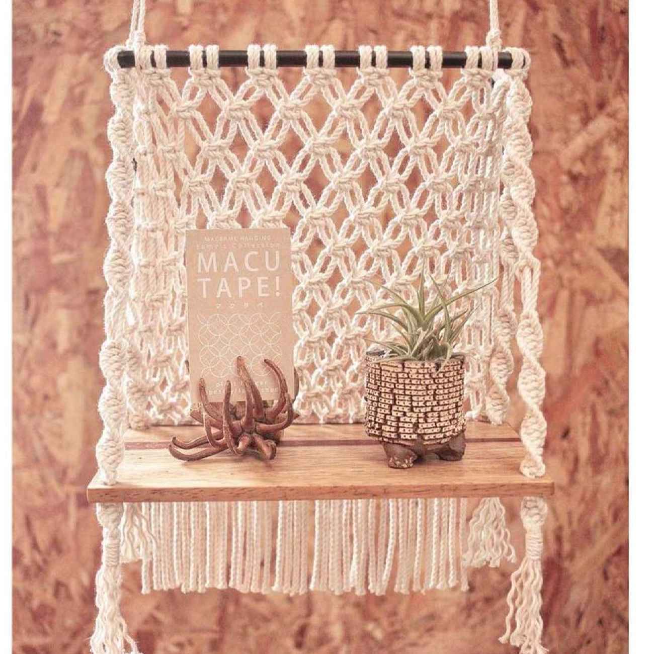 Macrame Wall Hanging Handcrafted Tapestry Art Bohemian with Shelf