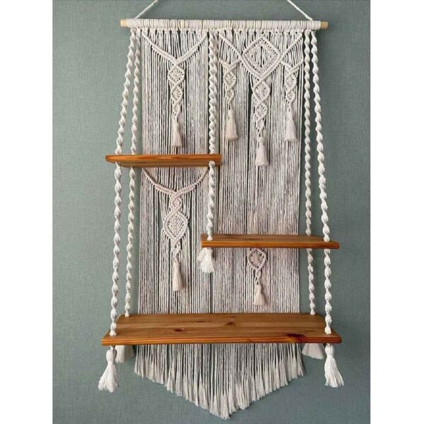 Macrame Wall Hanging Handcrafted Tapestry Art Bohemian with Shelf