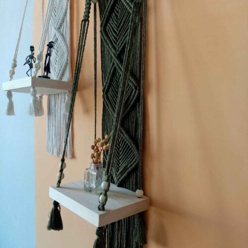 Macrame Wall Hanging Handcrafted Tapestry Art with Shelf