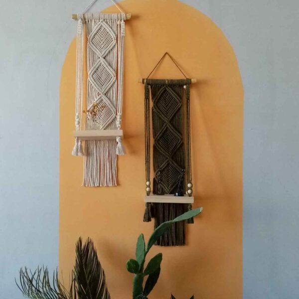 Macrame Wall Hanging Handcrafted Tapestry Art with Shelf