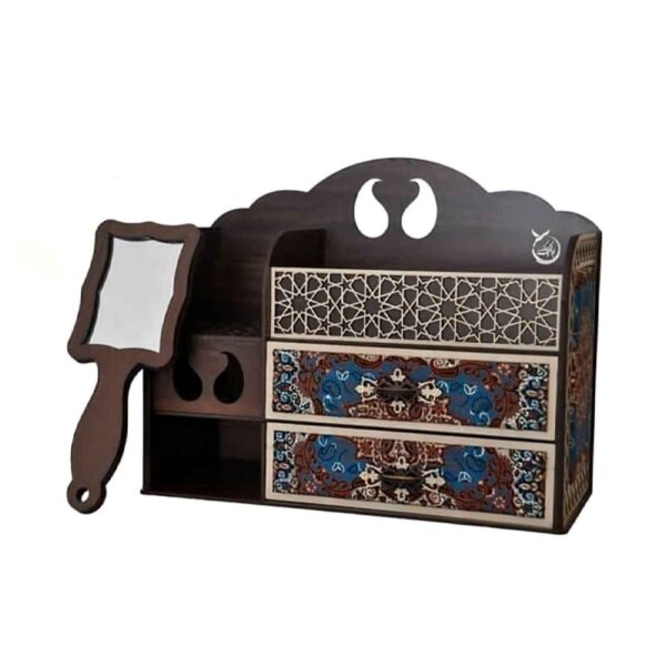 Makeup Organizer Stand Set with Hand Mirror – Wood and Termeh