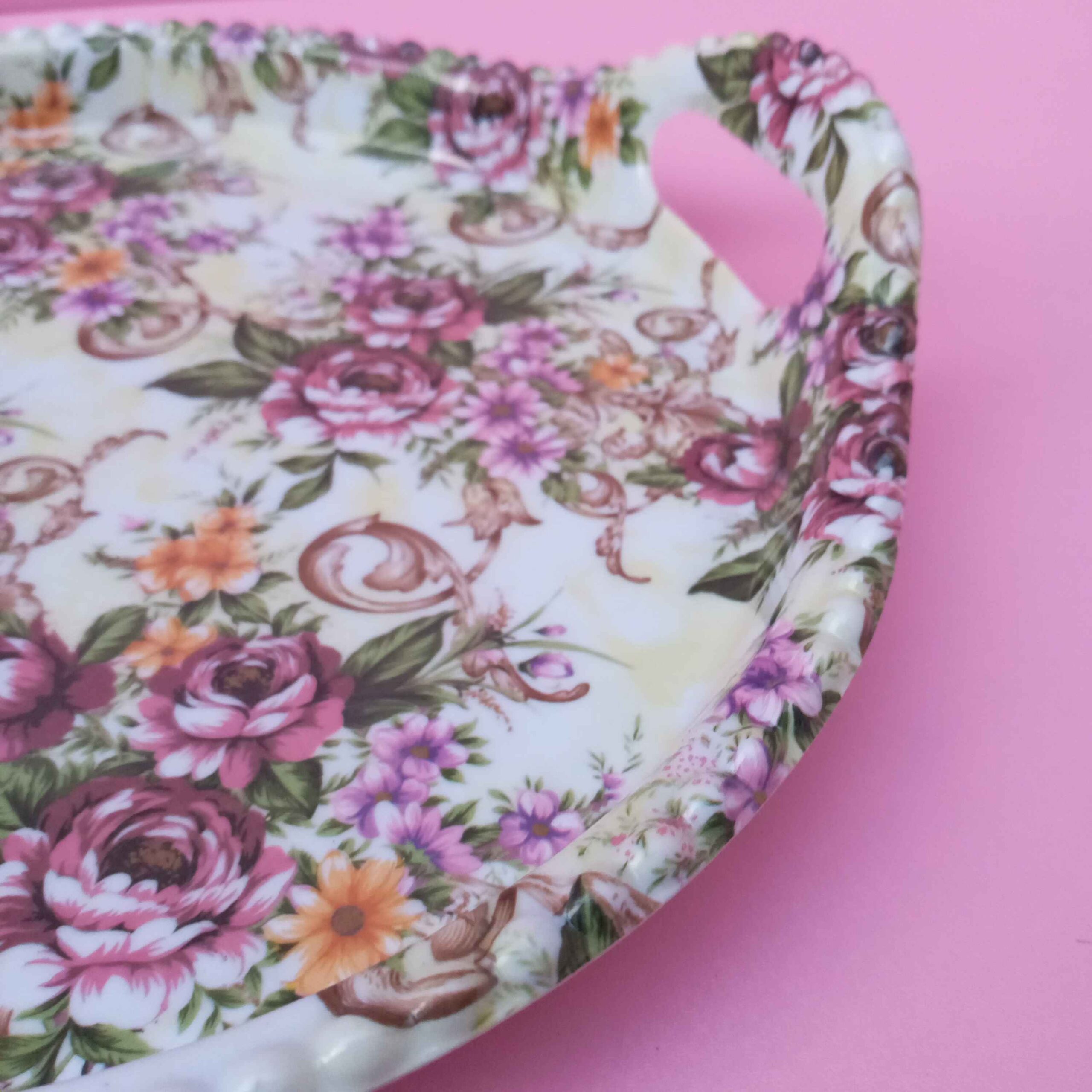 Melamine Serving Tray Durable & Lightweight Floral Pink