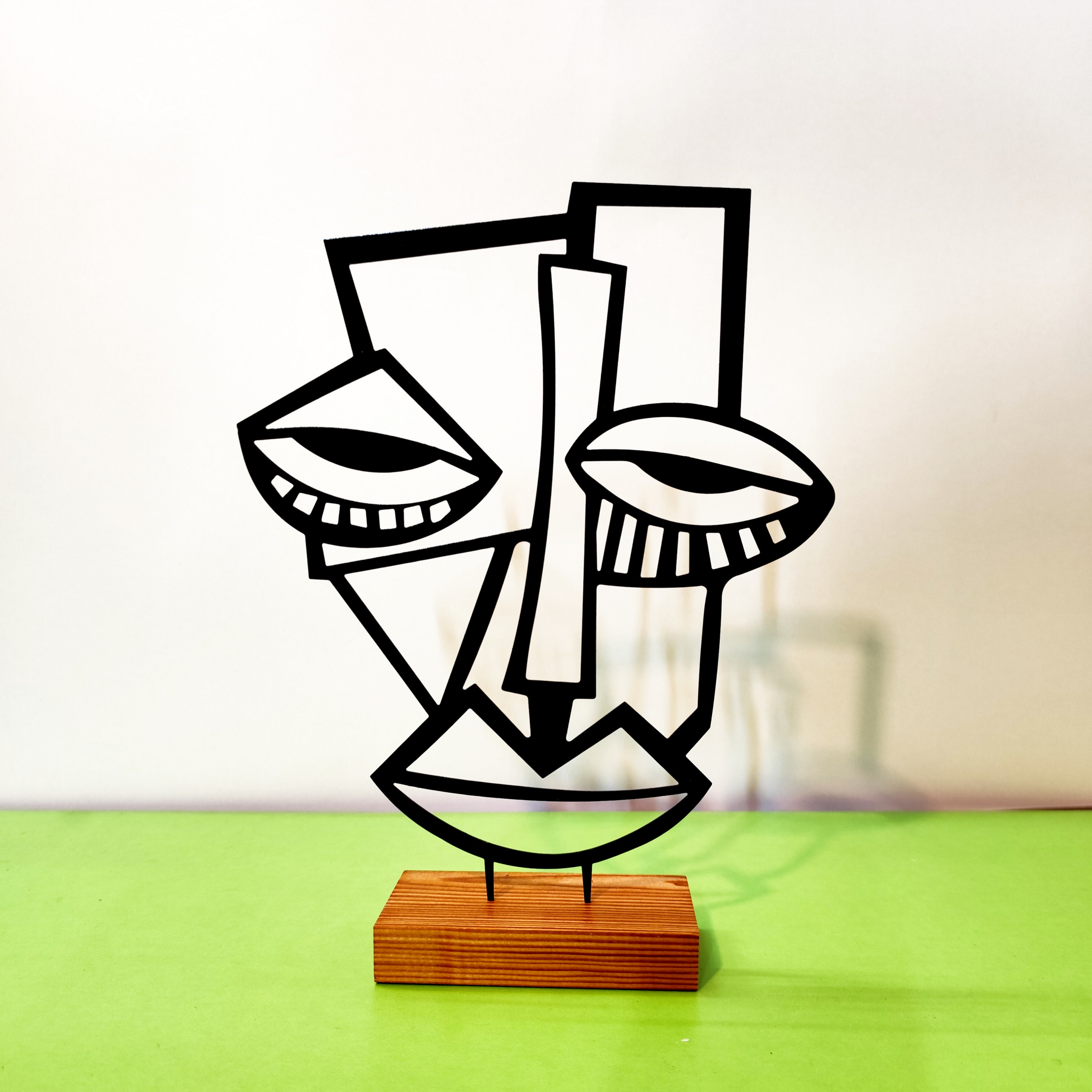 Minimalist Art Sculpture Metal Cubism Face