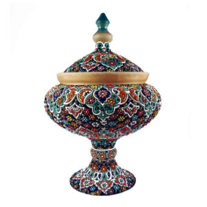 Persian Footed Sugar Bowl with Lid in Minakari Art