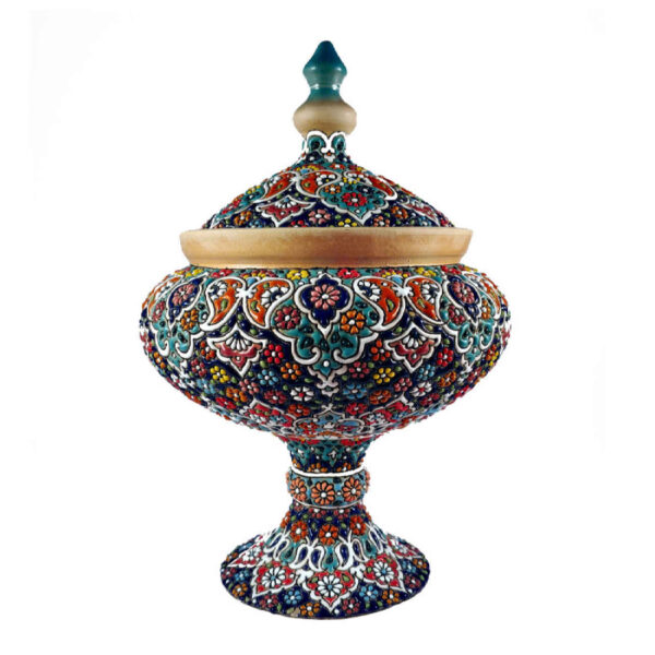 Persian Footed Sugar Bowl with Lid in Minakari Art