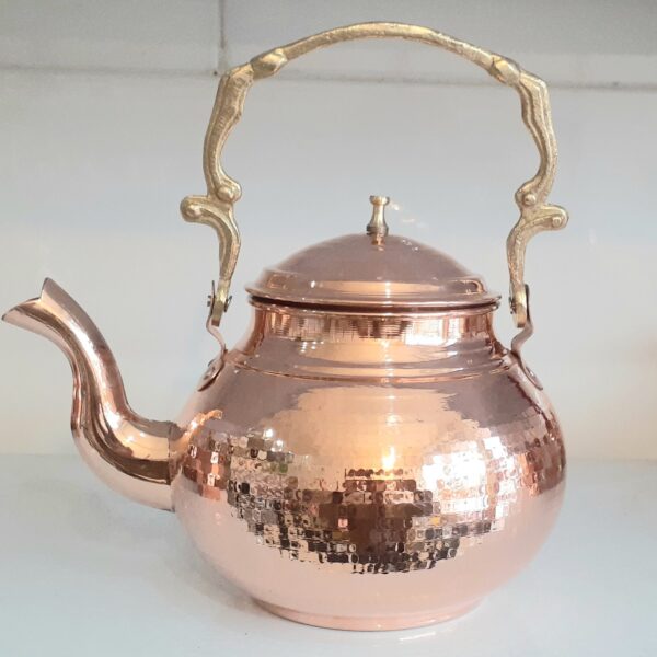 Persian Copper Tea Kettle Durable Stovetop Hammered with Brass Handle