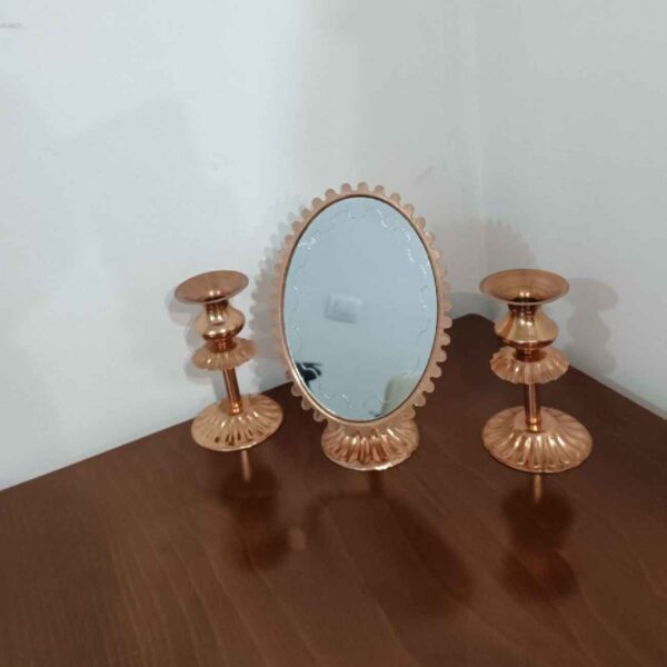 Persian Copper Mirror Frame Candlesticks Set