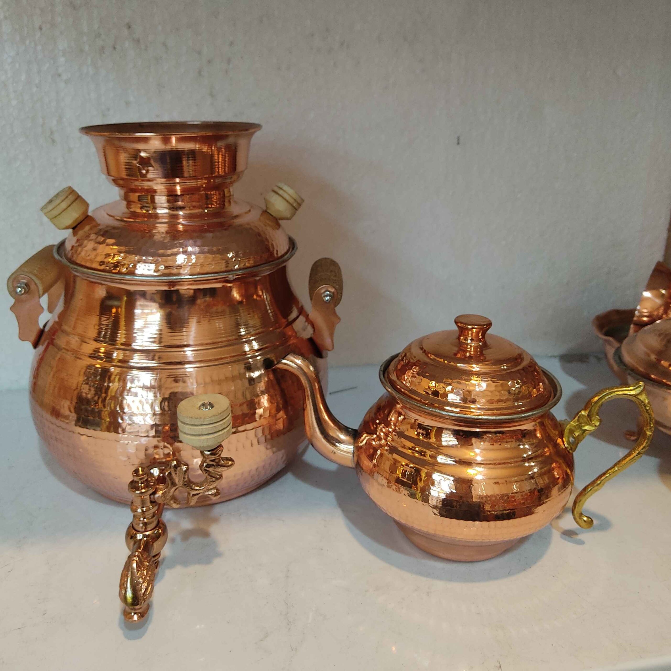 Persian Copper Stovetop Samovar Traditional Hammered Design 2-Liter