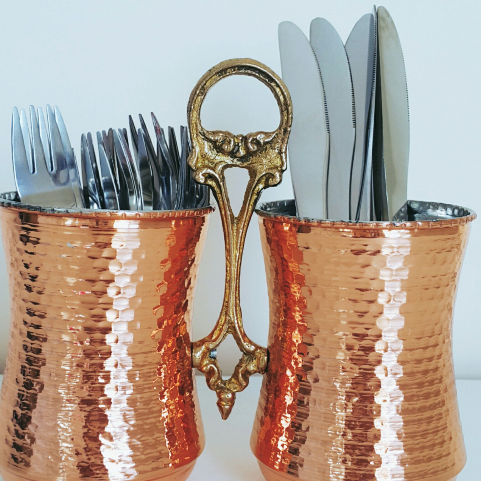 Persian Copper Utensil Holder Traditional Hammered Kitchen Accessory