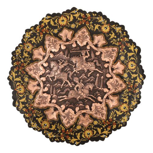 Persian Decorative Copper Engraved Plate Traditional in Chogan Design