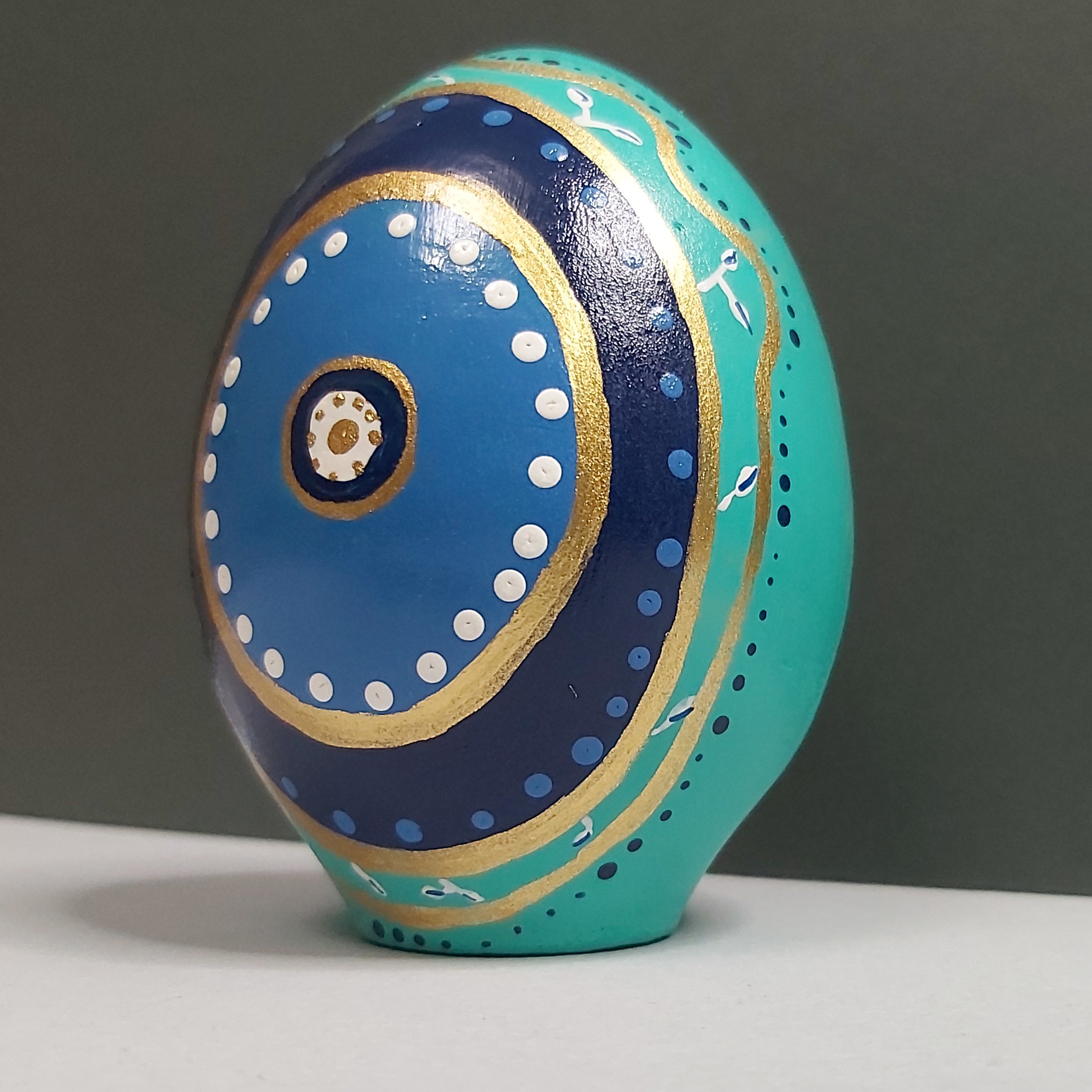 Persian Decorative Hand-Painted Ostrich Egg Shell with Evil Eye Design