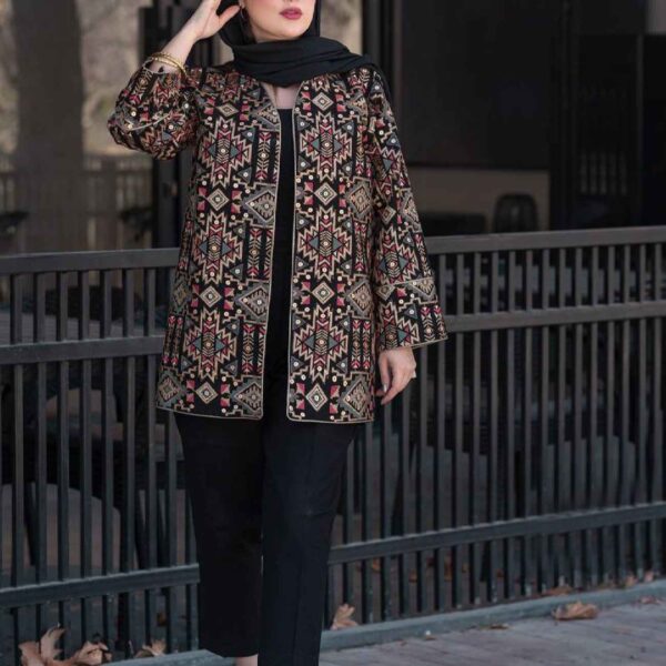 Persian Embroidered Manto with Geometric Design for Women