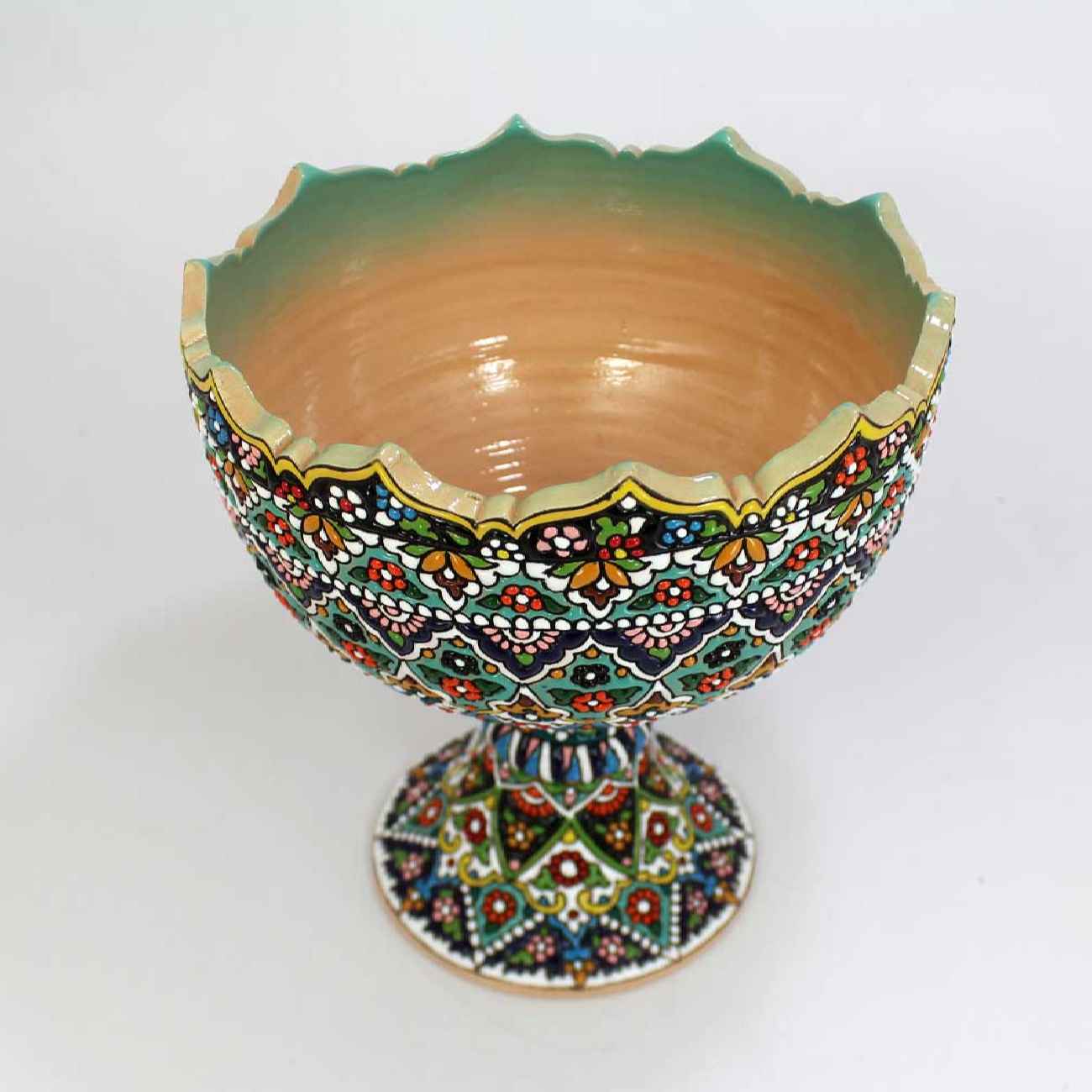 Persian Footed Pottery Sugar Bowl in Minakari Enameled