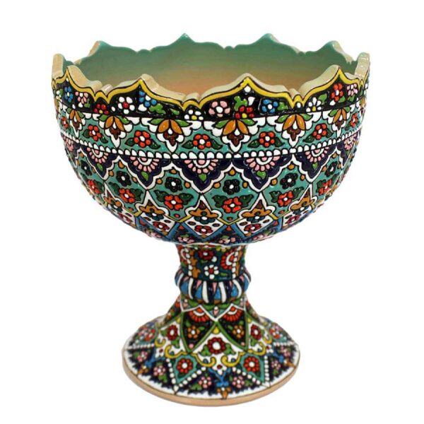 Persian Footed Pottery Sugar Bowl in Minakari Enameled