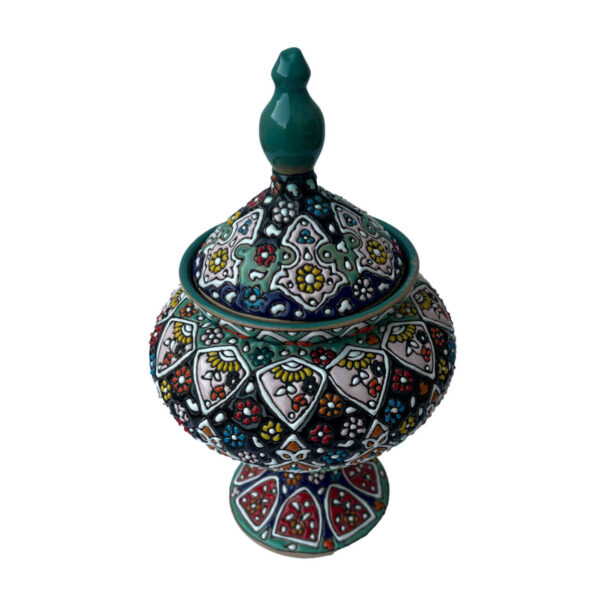 Persian Footed Sugar Bowl in Minakari Enameled with Lid
