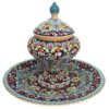 Persian Footed Sugar Bowl Minakari with Plate in Floral Design