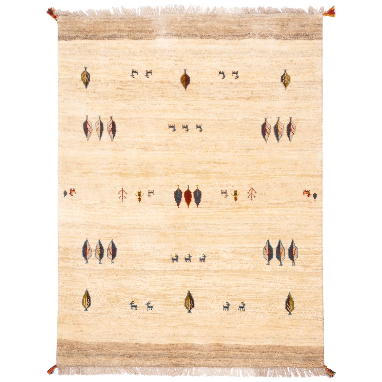 Persian Gabbeh Wool Rug Authentic Handwoven in Fars Animal & Tree Motifs