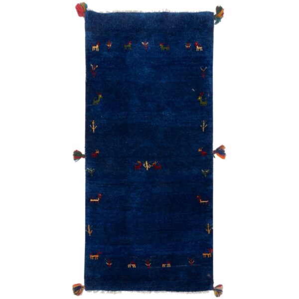 Persian Gabbeh Wool Runner Rug Handwoven in Fars Animal Motifs Navy Blue