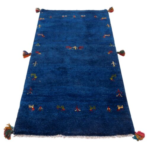 Persian Gabbeh Wool Runner Rug Handwoven in Fars Animal Motifs Navy Blue