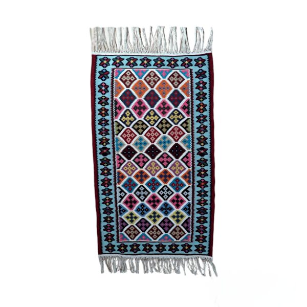 Persian Kilim Rug with Silk Original Handwoven Qashqai in Ardabil Blue