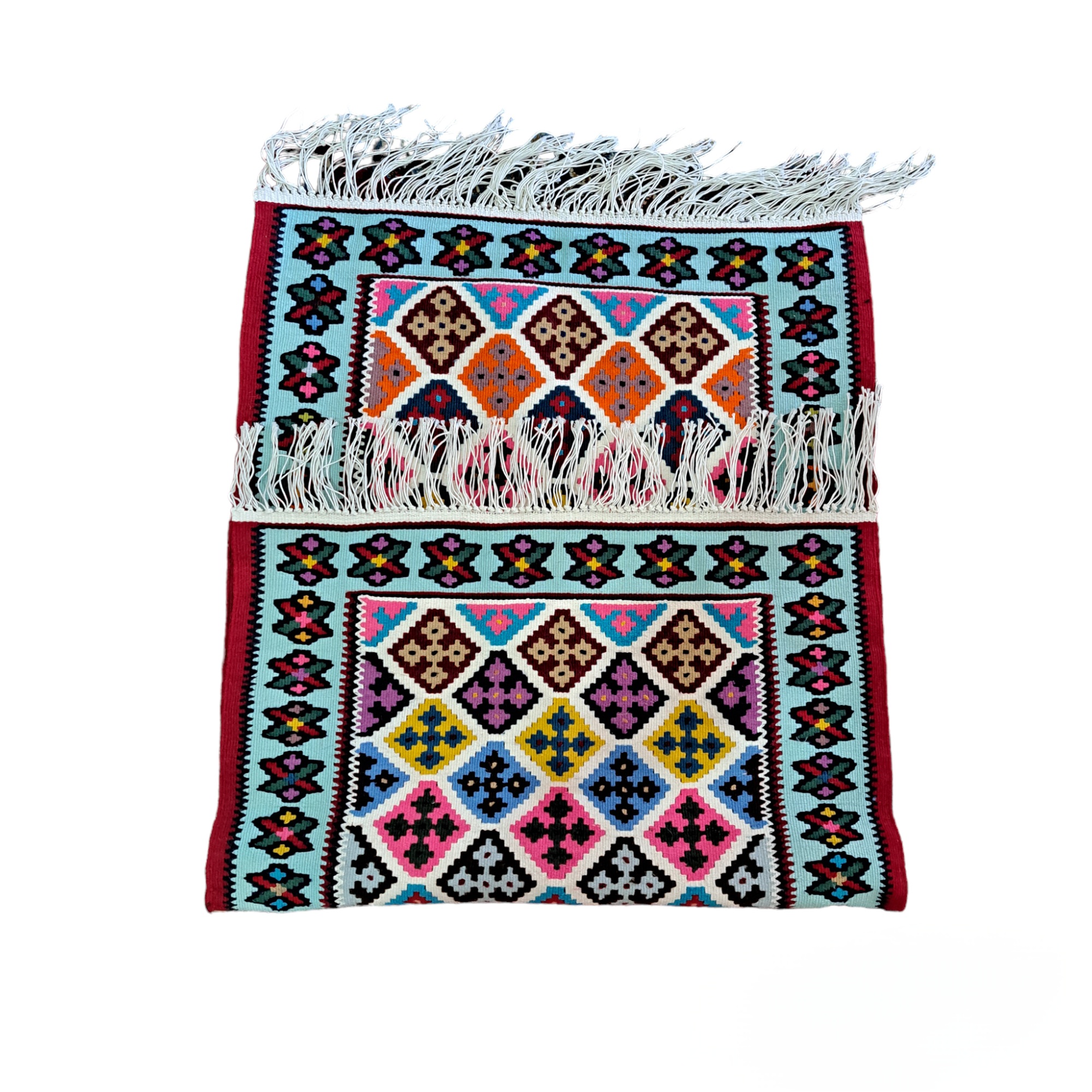 Persian Kilim Rug with Silk Original Handwoven Qashqai in Ardabil Blue