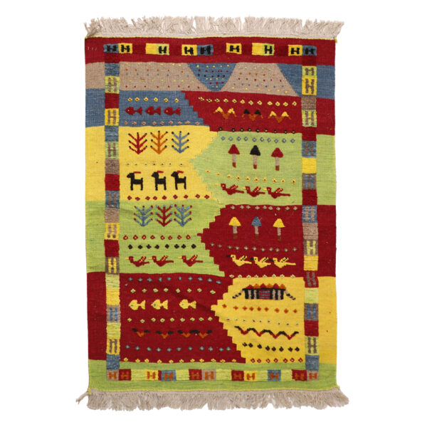Persian Kilim Rug with Wool Handwoven in Fars Animal Motifs