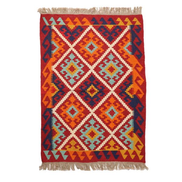 Persian Kilim Rug with Wool Handwoven in Fars Qashqai Red