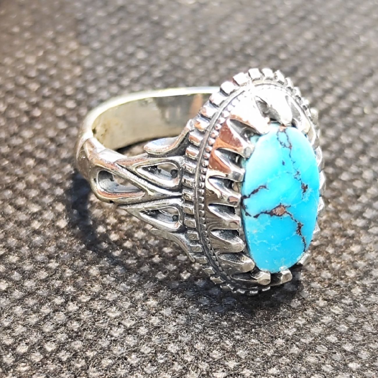 Persian Neyshabur Turquoise Silver Ring for Men Model Shokouh