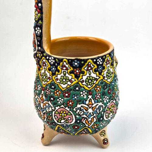 Persian Pottery Sugar Bowl Minakari Enameled with Deer Design