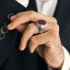 Persian Red Ruby Silver Ring Elegance for Men Handcrafted Model Square
