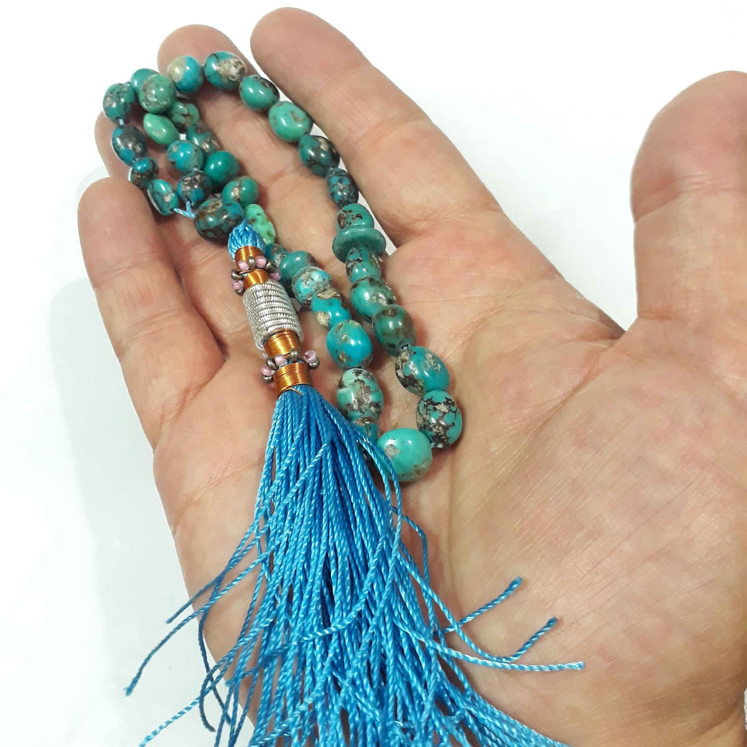 Persian Neyshabur Turquoise Rosary: 33 Prayer Beads Tasbih