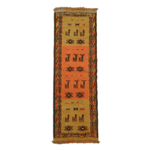 Persian Wool Kilim Runner Rug – Genuine Handwoven in Khorasan with Animal Motifs