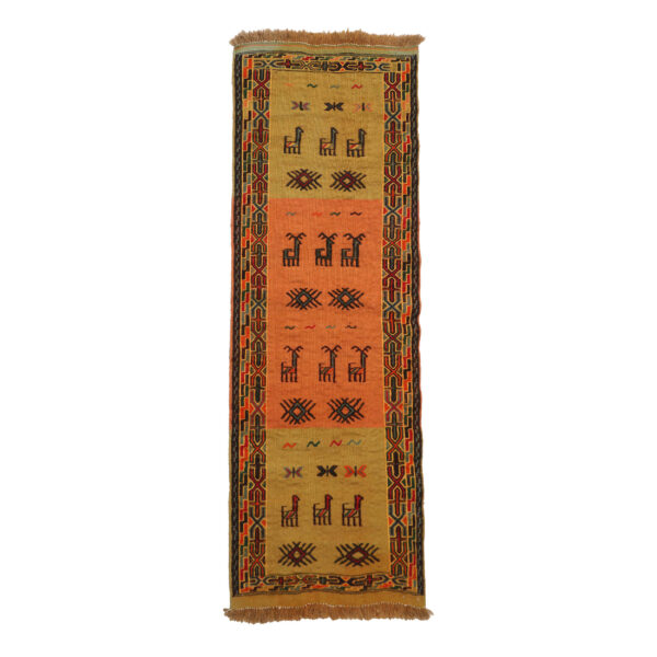 Persian Wool Kilim Runner Rug – Genuine Handwoven in Khorasan with Animal Motifs