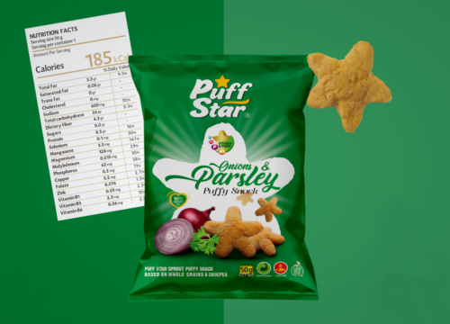 Iranian Sooyegh – Puff Star Legume Snack with Onion and Parsley Flavor: Whole Grain and Chickpea, 50 gr (10x)