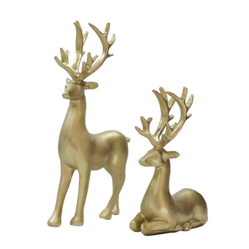 Set of 2 Decorative Deer Figurines – Artful Sculptures for Home Decor