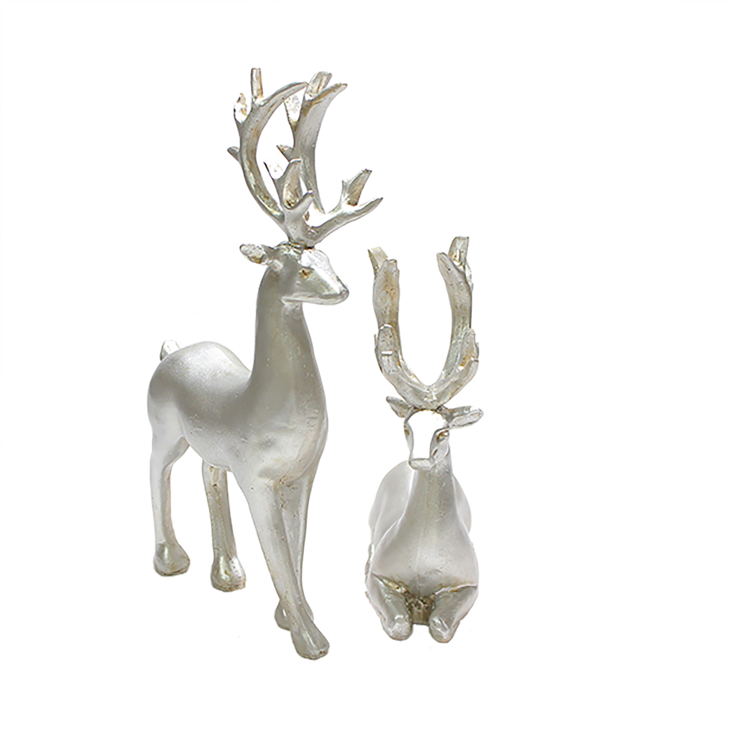 Set of 2 Decorative Deer Figurines – Sitting Standing Sculpture